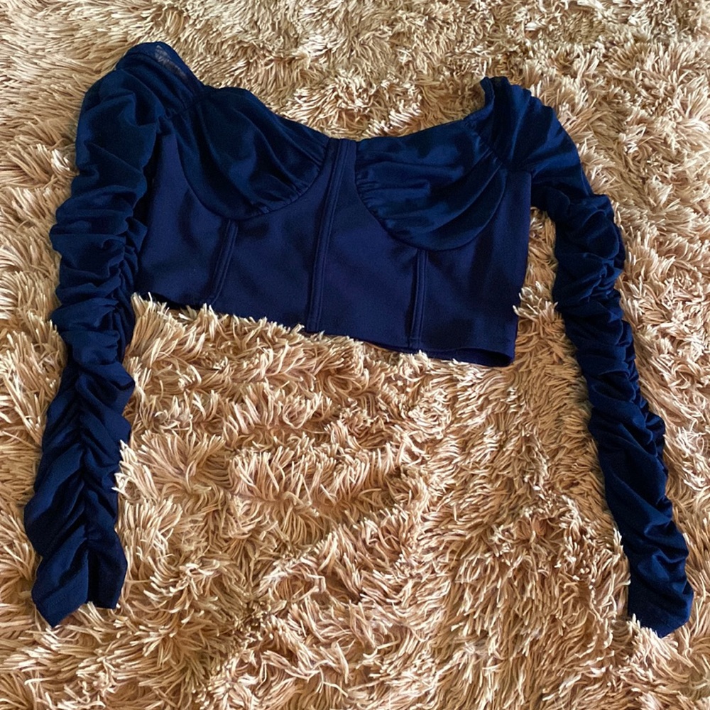 A Sheer Mesh Crop Top [Navy Blue]
